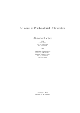 A Course in Combinatorial Optimization