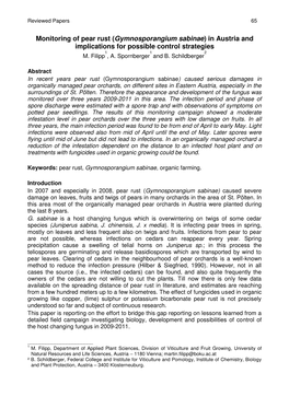 Gymnosporangium Sabinae) in Austria and Implications for Possible Control Strategies 1 1 2 M