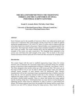 The Relationship Between the Tightening Torque and the Clamp Force of Small Industrial Screw Fasteners