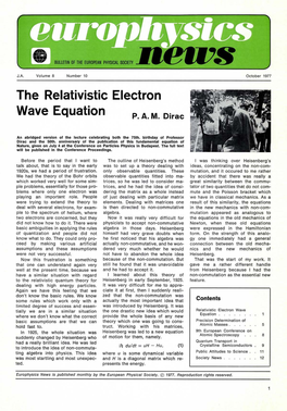 The Relativistic Electron Wave Equation P