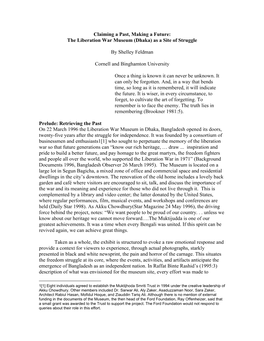 Claiming a Past, Making a Future: the Liberation War Museum (Dhaka) As a Site of Struggle by Shelley Feldman Cornell and Bingham