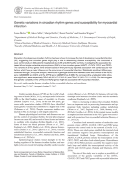 Genetic Variations in Circadian Rhythm Genes and Susceptibility for Myocardial Infarction