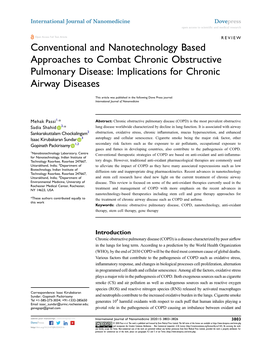 Conventional and Nanotechnology Based Approaches to Combat Chronic Obstructive Pulmonary Disease: Implications for Chronic Airway Diseases