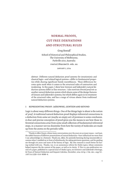 Normal Proofs, Cut Free Derivations and Structural Rules