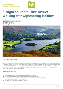 3-Night Southern Lake District Walking with Sightseeing Holiday