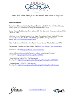 March 23, 1734: Georgia Native Americans Travel to England