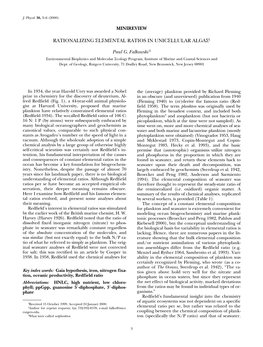 Rationalizing Elemental Ratios in Unicellular Algae1