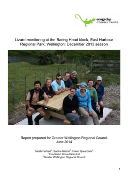 Lizard Monitoring at the Baring Head Block, East Harbour Regional Park, Wellington: December 2013 Season