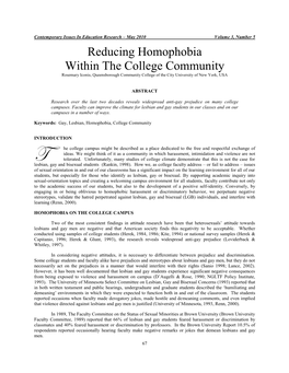 Reducing Homophobia Within the College Community Rosemary Iconis, Queensborough Community College of the City University of New York, USA