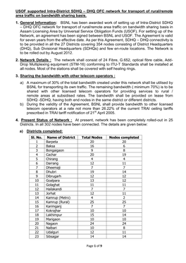 USOF Supported Intra-District SDHQ – DHQ OFC Network for Transport of Rural/Remote Area Traffic on Bandwidth Sharing Basis