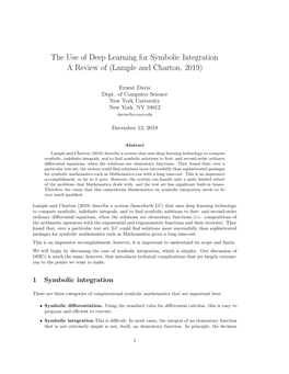 The Use of Deep Learning for Symbolic Integration a Review of (Lample and Charton, 2019)