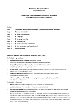 Aboriginal Language Revival in South Australia Gerhard Rüdiger, Neuendettelsau 16.7.2019