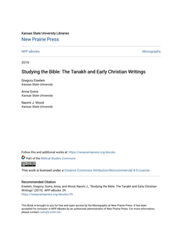 Studying the Bible: the Tanakh and Early Christian Writings