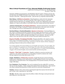 Nine Critical Functions of Your Attuned Middle Prefrontal Cortex Adapted from an Amazing and Friendly Text: “The Mindful Brain” by Daniel J