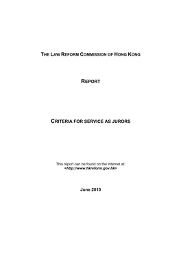 Law Reform Commission's Report on "Criteria for Service As Jurors"