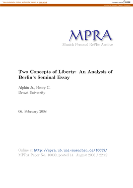 Two Concepts of Liberty: an Analysis of Berlin's Seminal Essay Henry C