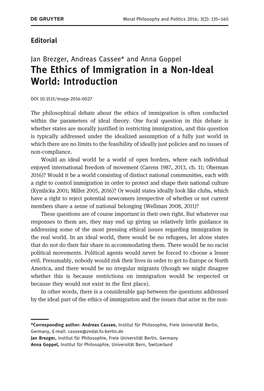 The Ethics of Immigration in a Non-Ideal World: Introduction