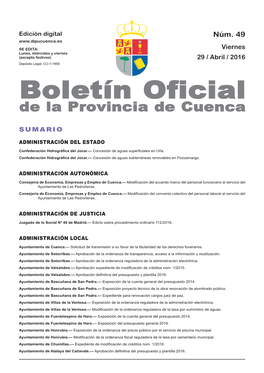 Boletín Oficial De La Provincia De Cuenca Sumario Administración Del Estado