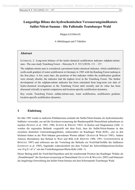 Langzeitige Bilanz Des Hydrochemischen Versauerungsindikators Sulfat-Nitrat-Summe - Die Fallstudie Teutoburger Wald