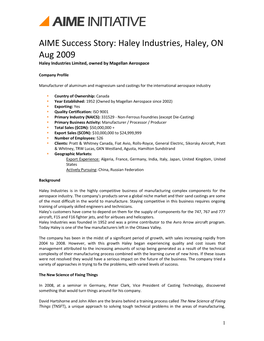 Haley Industries, Haley, on Aug 2009 Haley Industries Limited, Owned by Magellan Aerospace