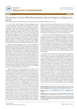 Mechanism of Active DNA Demethylation: Recent Progress In