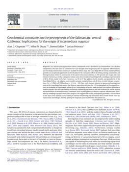 Geochemical Constraints on the Petrogenesis of the Salinian Arc, Central California: Implications for the Origin of Intermediate Magmas