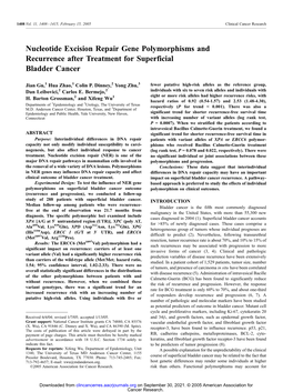 Nucleotide Excision Repair Gene Polymorphisms and Recurrence After Treatment for Superficial Bladder Cancer