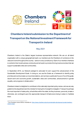 Chambers Ireland Submission to the Department of Transport on the National Investment Framework for Transport in Ireland