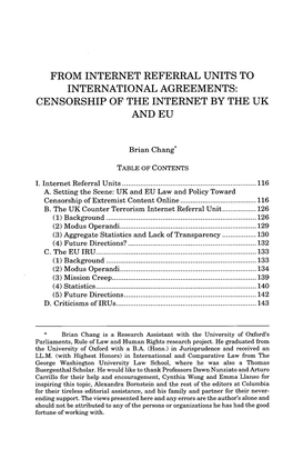 From Internet Referral Units to International Agreements: Censorship of the Internet by the Uk and Eu