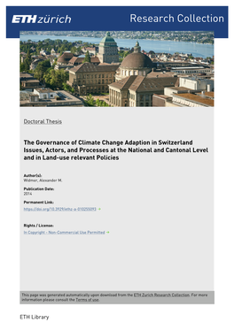 The Governance of Climate Change Adaption in Switzerland Issues, Actors, and Processes at the National and Cantonal Level and in Land-Use Relevant Policies