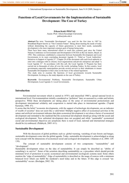 Functions of Local Governments for the Implementation of Sustainable Development: the Case of Turkey