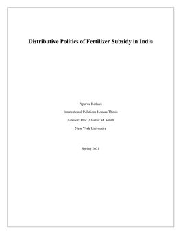 Distributive Politics of Fertilizer Subsidy in India