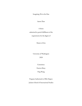 Imagining Wu in the Han Aaron Zhao a Thesis Submitted in Partial