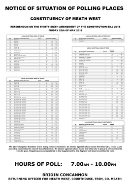 Meath West Polling Places for May 2018
