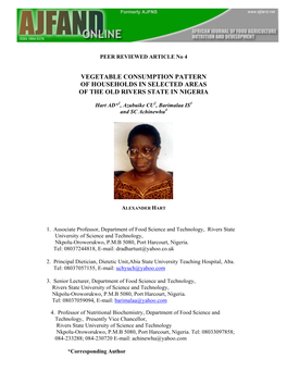 Vegetable Consumption Pattern of Households in Selected Areas of the Old Rivers State in Nigeria