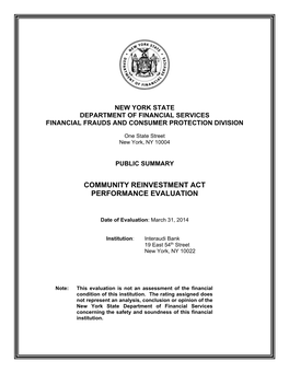 Community Reinvestment Act Performance Evaluation