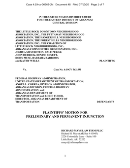 Plaintiffs' Motion for Preliminary and Permanent