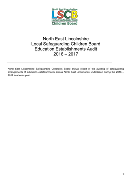 North East Lincolnshire Local Safeguarding Children Board Education Establishments Audit 2016 – 2017