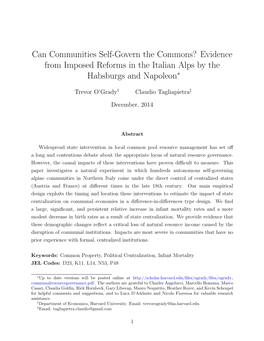 Can Communities Self-Govern the Commons? Evidence from Imposed Reforms in the Italian Alps by the Habsburgs and Napoleon∗
