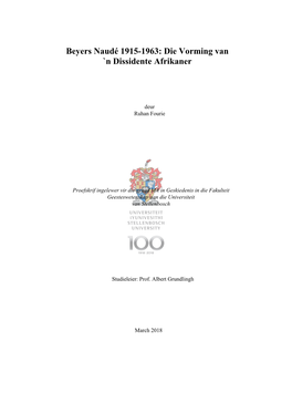 Beyers Naudé 1915-1963: Die Vorming Van `N Dissidente Afrikaner