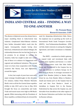 INDIA and CENTRAL ASIA – FINDING a WAY to ONE-ANOTHER Dr