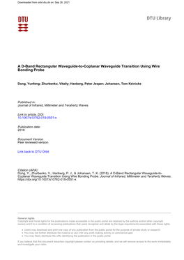 A D-Band Rectangular Waveguide-To-Coplanar Waveguide Transition Using Wire Bonding Probe