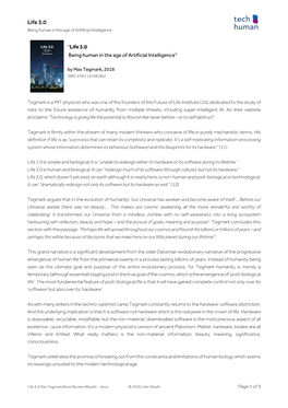 Life 3.0 Max Tegmark Book Review (Wyatt) - .Docx © 2020 John Wyatt Page 1 of 3 Life 3.0 Being Human in the Age of Artificial Intelligence