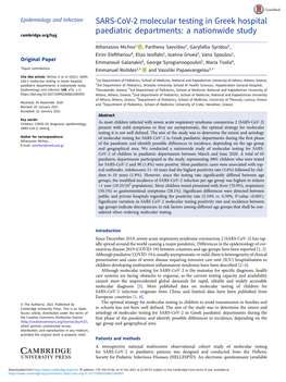 SARS-Cov-2 Molecular Testing in Greek Hospital Paediatric Departments: a Nationwide Study Cambridge.Org/Hyg