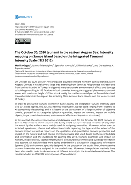 The October 30, 2020 Tsunami in the Eastern Aegean Sea: Intensity Mapping on Samos Island Based on the Integrated Tsunami Intensity Scale (ITIS 2012)