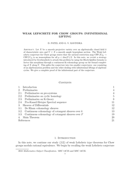 WEAK LEFSCHETZ for CHOW GROUPS: INFINITESIMAL LIFTING Contents 1. Introduction 1 2. Preliminaries 4 2.1. Preliminaries on Pro-Sy