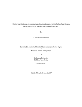 Exploring the Issue of Cumulative Shipping Impacts in the Salish Sea Though a Systematic Focal Species Assessment Framework