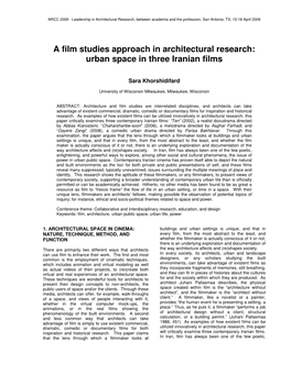 A Film Studies Approach in Architectural Research: Urban Space in Three Iranian Films