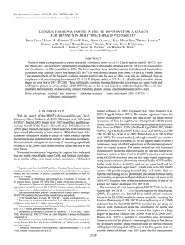 LOOKING for SUPER-EARTHS in the HD 189733 SYSTEM: a SEARCH for TRANSITS in MOST1 SPACE-BASED PHOTOMETRY Bryce Croll,2 Jaymie M