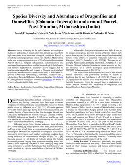Species Diversity and Abundance of Dragonflies and Damselflies (Odonata: Insecta) in and Around Panvel, Navi Mumbai, Maharashtra (India)